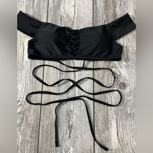 NWOT! Black Crop Top Sexy Rib Tie Wrap & Off the Shoulder Design - S